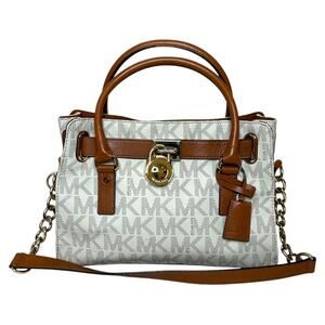 Michael Kors leather Hamilton Traveler Vanilla/Brown Signature logo Shoulder bag